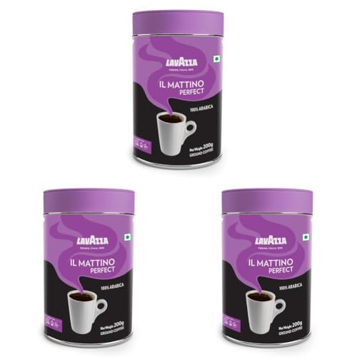 Image of Lavazza Il Mattino Perfect |Pure Ground Coffee | Premium Arabica | Dark Roast | Notes Of Cocoa & Chocolate | Intensity 6 | 200 G Bottle (Pack of 3)