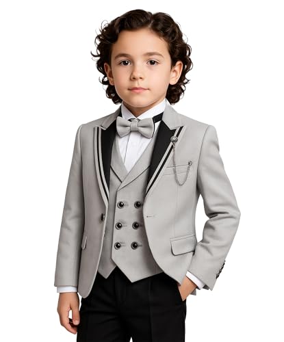 Smoking garçon 6 pièces costume cérémonie enfant avec gilet croisé 1-14 ans