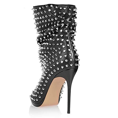 XYD Women Peep Toe High Heels Ankle Boots Rivet Studded Zip Up & Pull On Dress Booties Shoes3