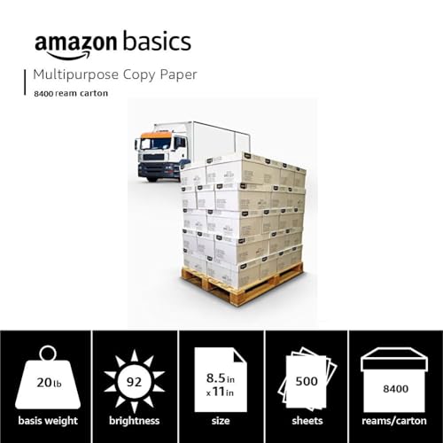 Image of Amazon Basics Multipurpose Copy Printer Paper, 8.5 x 11 Inches, 20 lb, 92 Bright, White, Truckload, 21 Pallet, 8,400 Reams (4.2M Sheets)