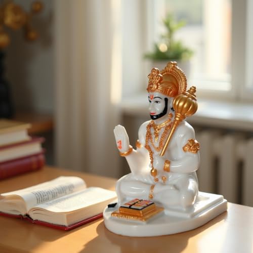 Image of UNOVATE Lord Hanuman Idol for Car Dashboard, Home, Office Desk - Hanuman Murti for for Pooja, Temple Showpiece, Decoration, Festivals and Gifting. (10cm, White Color)