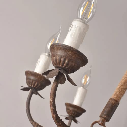 Lovedima Farmhouse Candle Chandeliers Vintage 8-Light Flaxen Hemp Rope Chandelier Rustic Hanging Ceiling Pendant Light Fixture #TOP4