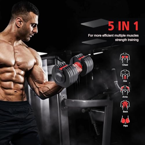 2 Pack Adjustable Dumbbells,4.5 to 53 LBS,15 in 1 Free Weight Dumbbell Set,Fast Adjust Weight with Anti-Slip Handle and Tray for Home Gym, Strength Training, and Weightlifting