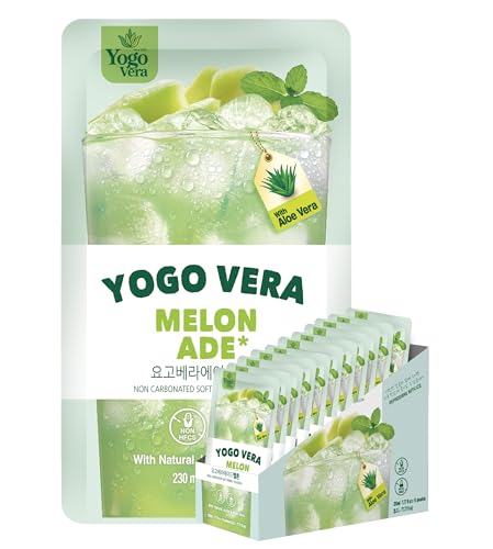 Yogo Vera Melon Ade Korean Drink Pouches – Authentic Korean Convenience Store Beverage with Sweet Melon Flavor, Refreshing Juice Pouch (10 Pack)