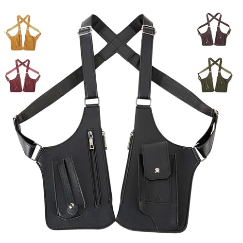Premium Leather Shoulder Bag Double Shoulder Armpit Bag for Men Anti-Theft Hidden Adjustable Shoulder Holster for Men Unisex Underarm Pouch Anti-theft Adjustable shoulder (Black)