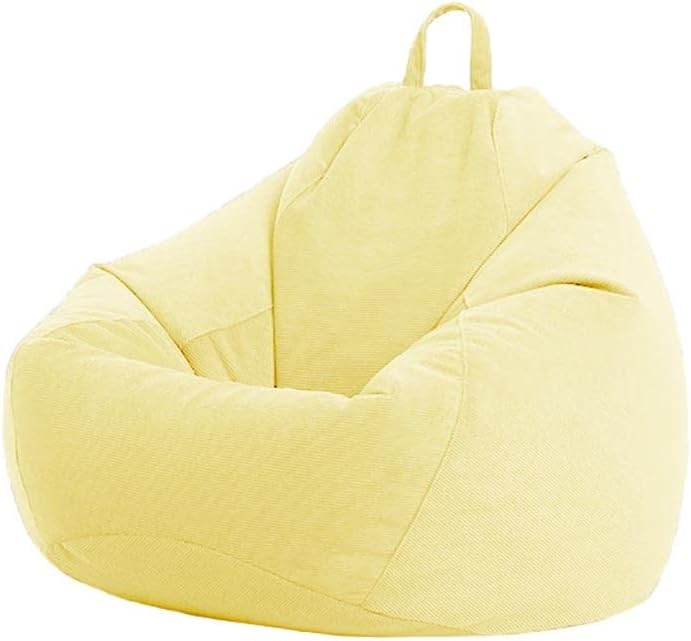 Bean Bag Chair Sofa Cover Without Filler,Lounger High Back Large Bean Bag Storage Chair Couch Cover with Side Pockets and Handle for Adults and Kids (Color : Brown, Size : Medium)