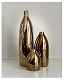 Gold Vase Set - Ceramic Vases Home Decor, Modern Decorative Vase for Flower, Table Centerpieces for Dining Room Living Room Entrance Console Fireplace Bookshelf Kitchen Bathroom Shelf (Gold)