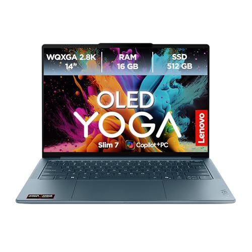 Lenovo Yoga Slim 7 Laptop | Copilot+ PC | 14' 2.8K WUXGA OLED Display | AMD Ryzen AI 5 340 | 16GB RAM | 512GB SSD | AMD Radeon Grafik | Win11 | QWERTZ | Tidal Teal | 3 Monate Premium Care