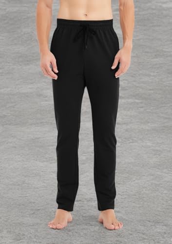 Idtswch Calça de moletom masculina listrada 34/36/38/40 longa com costura interna e bolsos, Preto, G