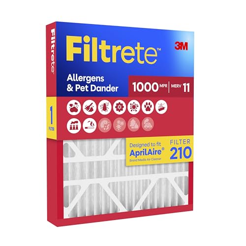 Image of Filtrete 210 Air Filter Replacement, MERV 11, MPR 1000, 1 HVAC Filter | Allergens & Pet Dander, Designed To Fit Systems Using AprilAire 210 Replacement Filters, 12-Month AC /Furnace Filter