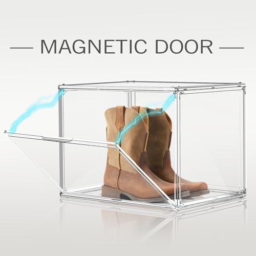 Extra Large Acrylic Display Case, XXX-Large Clear Boot Shoe Boxes Sneaker Storage Box Stackable Handbag Collectibles Organizer with Magnetic Door - Thumbnail 3