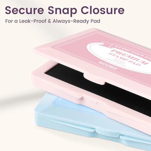 Sooez Black Ink Pad with Snap Closure, Cute Large Stamp Pad for Rubber Stamps, 4.33\"x2.76\", Premium Felt Pad for Office School, Crafting and Scrapbooking Supplies, Pink Shell - Black Ink - Thumbnail 3