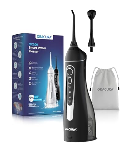 Image of ORACURA Smart PLUS Water Flosser OC200 LITE Black comes with 2 Nozzle tips | Portable & Rechargeable | Custom 8 Water Pressure Settings | 200ml Water Tank Capacity | IPX7 Waterproof | 365 Days Warranty