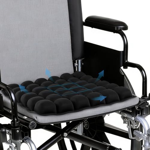 Inflatable Seat Cushion for Office, Travel, Car & Wheelchair - Inflating Air Cushion Seat, Portable Comfort Seat Cushions for Airplane, Stadium, Chair - Ergonomic Support for Long Sitting (Black)