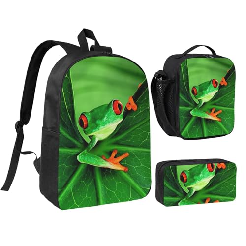 Sac à dos motif grenouille noir parfait pour l'école, le pique-nique et le voyage