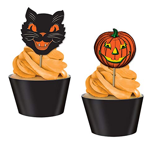 Beistle 150 Piece Paper Vintage Halloween Party Food Picks Cat Pumpkin Cupcake Toppers #TOP2