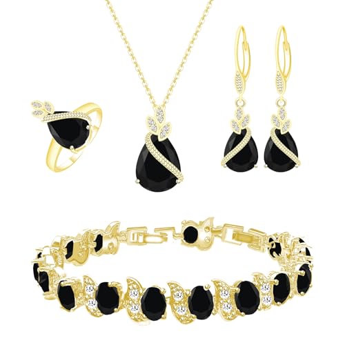 GZWHD Gold Black Jewelry Sets for Women Black Earrings Necklace Set Prom Jewelry Gift for Wife Mother Friend Bridesmaid
