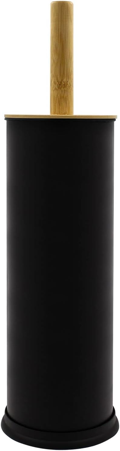 Blue Donuts Toilet Brush Holder with Bamboo Top - Black