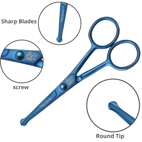 wishbeauty Kids Safety Round Tip & Curved Hair Scissors - Professional Salon Barber Scissors for Baby (Blue, 4.5") - Image 2