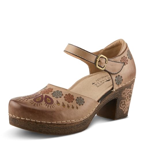 L'Artiste BRIDGITTE Hand-Painted Mary Jane – Leather Floral Strap Heel