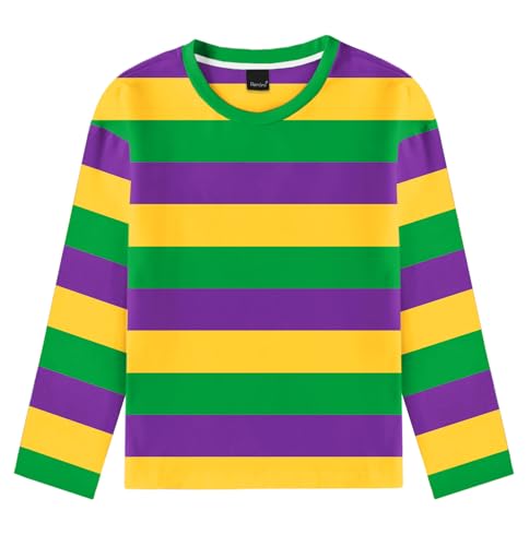 Image of Remimi Kids Striped Shirts Long Sleeve Boys Girls Crew Neck Holiday Tshirts 3-14 Years