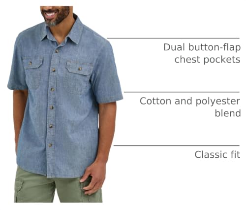 Wrangler Authentics Men's Short Sleeve Classic Woven Shirt, Mid Wash Chambray, Small by Wrangler Authentics - Used condition - US$20.41