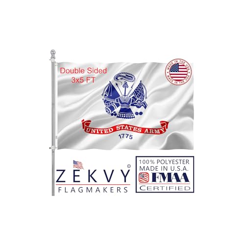 ZEKVY Army US Military Flag 3x5 Outdoor Made in USA - Double Sided Heavy Duty Vivid Color American United States 1775 White Army Flags with 2 Brass Grommet