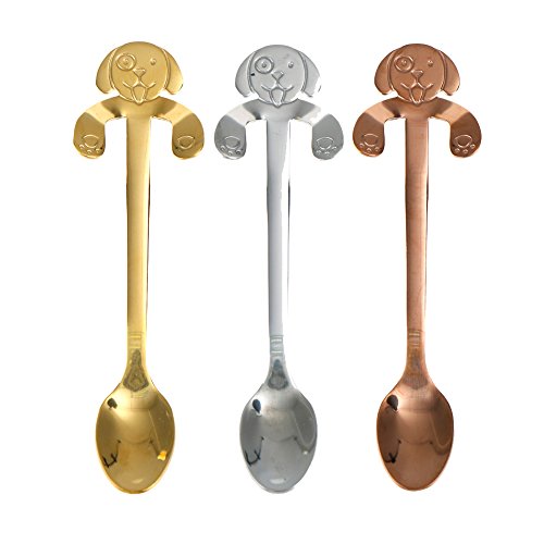 Haishell 3 Pcs Coffee Spoon Stainless Steel Dog Dessert Spoon Drink Spoons Mixing Spoon Milkshake Spoon Tableware Kitchen Supplies (Silver,Gold,Rose Gold)