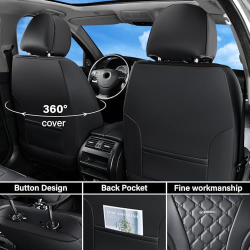 Image of Coverado Car Seat Covers Front Seats, Black Seat Covers, Breathable Perforated Design, Luxurious Diamond Leather Car Seat Cover, 2 Pack Car Seat Protector Front Seat Cover Universal Fit Most Cars