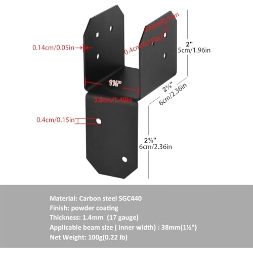 Support poteau bois en acier renforcé pour ossature de toiture et pergola - 6