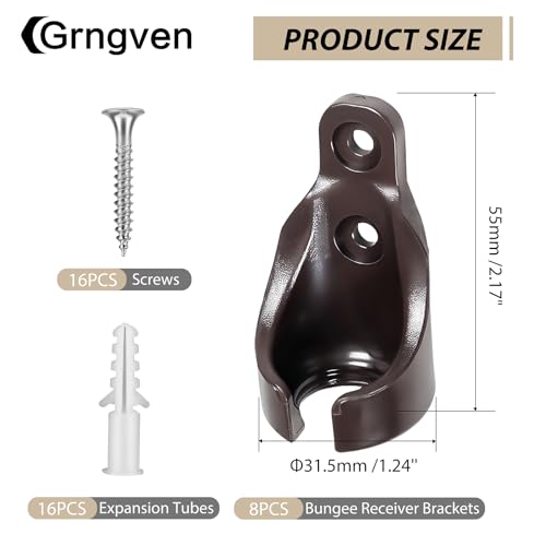 8Pcs Bungee Ball Receivers Brackets, Universal Bungee Kit Parts for Exterior Outdoor Sun Shades, Room Roller Sun Shade (Brown) by Grngven - Image 2