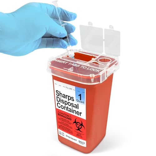 Sharps Containers for Home Use - 1 Quart (1-Pack) Biohazard Syringe and Needle Disposal Containers - Small Sharps Box for Travel and Professional Use
