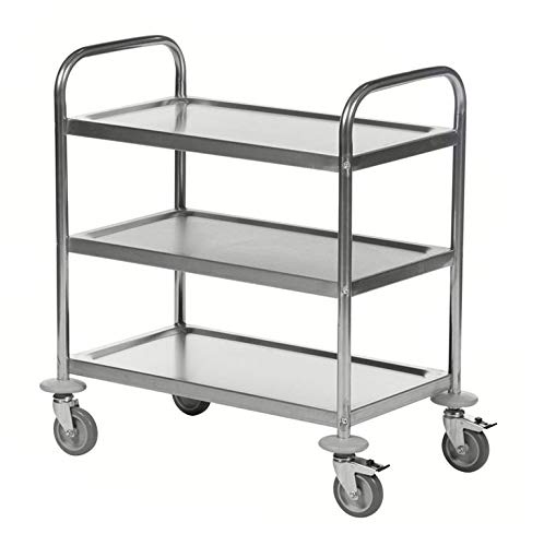 DS Edelstahl Rollwagen - Servierwagen - Speisewagen- Küchenwagen - Gastrowagen - Rostfrei mit 4 Lenkrollen, 2 Bremsen - Belastbar: 100 kg - 71 x 40 x 80,5 cm Industriequalität