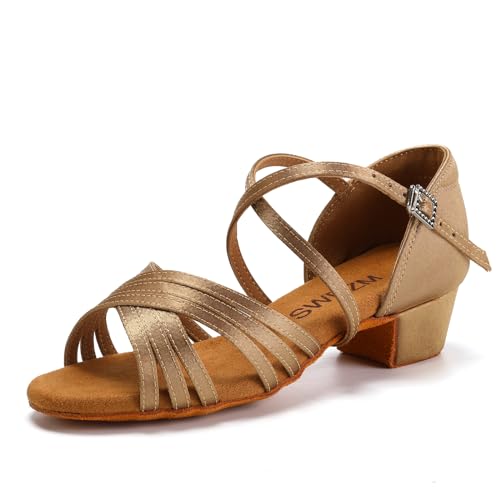 SWDZM Girls Latin Dance Shoes Low Heels Ballroom Salsa Tango Practice Dance Shoes for Girls Kids