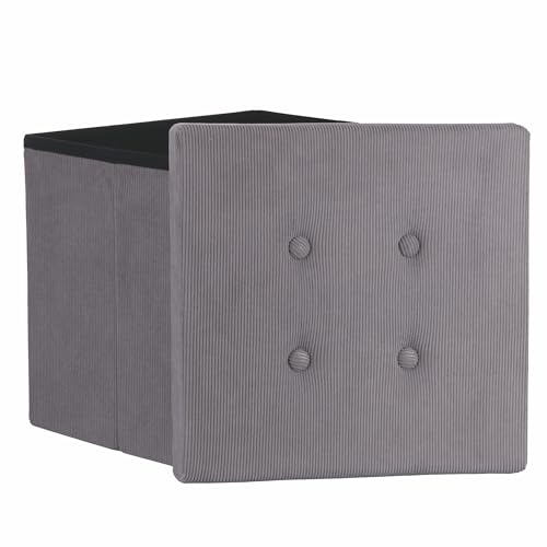 Pouf de Rangement en Velours Côtelé Gris Structure MDF Sibylle