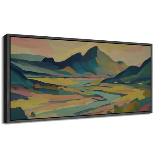 Image of MUDECOR Extra Large Framed Canvas Print Wall Art Colorful Abstract Mountain Landscape Modern Antique Retro Ready to Hang Painting for Living Room Bedroom Multi-Sizes - 60 inchx30 inch