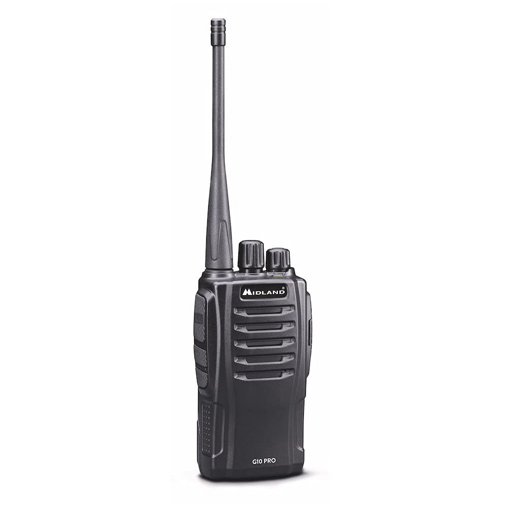 Midland G10 Pro C1107.04, Walkie Talkie Ricaricabile, Radio Ricetrasmittente Pół Profesjonalne z 32 Kanałami PMR446, 50 Tonami CTCSS, 116 Kodami DCS, Bateria Li-Ion 1200mAh, Czarny z Ładowarką