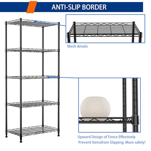 Image of REGILLER 5-Wire Shelving Metal Storage Rack Adjustable Shelves,Standing Storage Shelf Units for Laundry Bathroom Kitchen Pantry Closet(Black,11.8 inch D x 21.2 inch W x 53.5 inch H)