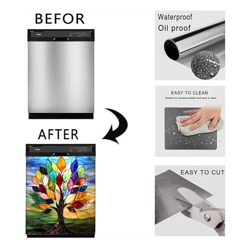 Image of BVBOX Dishwasher Magnet Cover 23 inchx26 inch, Reusable Magnetic Refrigerator Covers, Decorative Magnets Cover Fridge Door Skin Panel Stickers for Home Kitchen Appliance