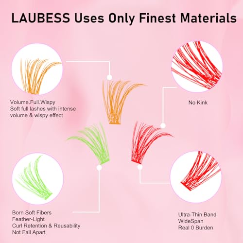 Image of Colored Lash Clusters LAUBESS Colored Eyelash Clusters Wispy Colored Lash Extensions Colorful Lash Clusters Individual Lashes White Orange Light Pink Red Green Dark Brown (Colorful 0.07D, 13 /15mm)