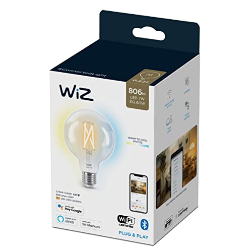 WiZ Lampadina Smart WiFi, Luce Bianca Dimmerabile, Filament, E27, 7W, Tecnologia SpaceSense, Controllo Vocale (Alexa, Apple HomeKit, Google Home)