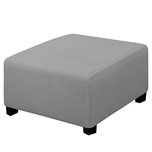 Housse de protection extensible pour tabouret de rangement rectangulaire gris clair M