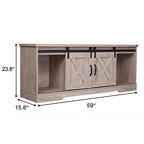65 Inches Tv Stand Modern Farmhouse Tv Cabinet With Sliding Barn Door For Tvs Storage Cabinet Table Living Room With Adjustable Shelves And Large Storage Space #TOP2
