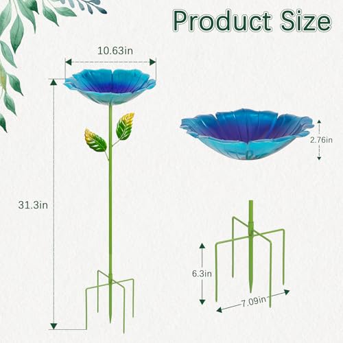Image of 4 Pack Bird Bath for Outside, Outdoors Garden Decor Flower Birdbath | Colorful Metal Bird Bowl with Five Stakes for Hummingbird Baths & Bird Feeders, 31.3 inch H x 10.63 inch Dia (Red,Yellow,Blue,Green)