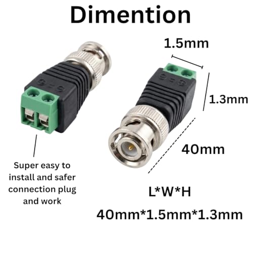 Image of WIRESLAB BNC Male Connector with Screw Terminal, Green, for CCTV Camera, DVR, NVR, Pack of 10
