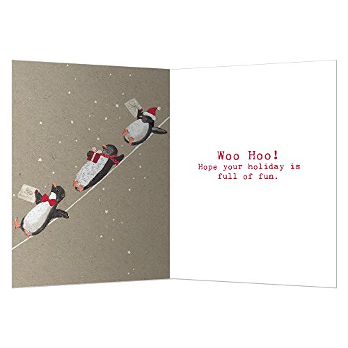 Tree-Free Greetings Holiday Greeting Cards, Penguin Woo Hoo Merry Christmas, Vintage Brown Recycled Paper, Boxed Note Card Set, 10-Pack (Hb93306) #TOP1