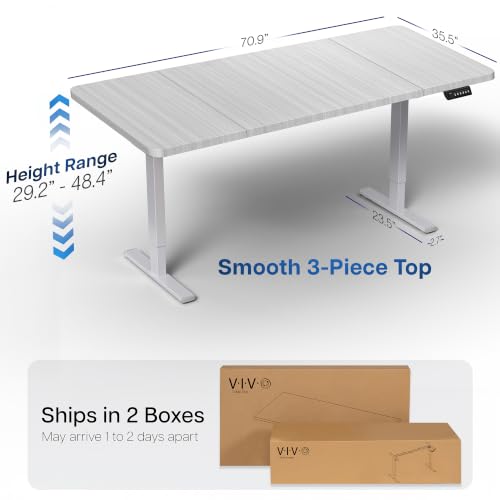 Image of VIVO Dark Gray 71 x 36 in Standing Desk, DESK-KIT-1G7G-36 | Electric, Holds 220 lbs, Sit Stand, Height Adjustable, Extra Deep Table Top, Memory Presets, 1B Series, Gray Frame