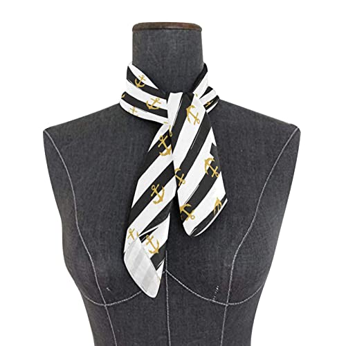 OTVEE Gold Anchor Black Striped Head Scarf for Women, 23.6 inch Silk Like Square Hair Scarf Kerchief Bandana3