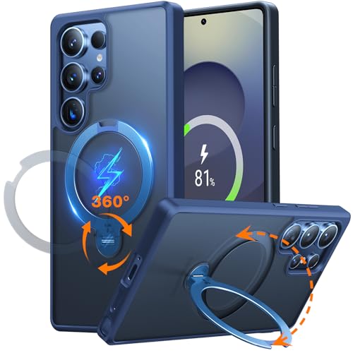 Image of TORRAS 360 Spin Magnetic Stand for Samsung Galaxy S25 Ultra Case, Fit for Magsafe, Mil-STD Slim Protective S25 Ultra Case with Kickstand Rotatable, Aesthetic for Women Men, Ostand Spin, Navy Blue