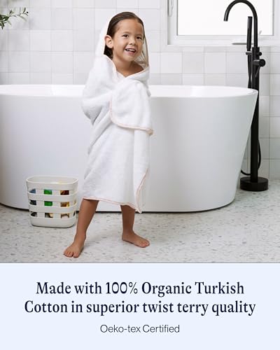 Image of Lalo The Hooded Towel - 100% Organic Cotton, Soft on Sensitive Skin, Cozy & Absorbent, Machine Washable Baby Hooded Bath Towel - Grapefruit